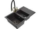 Mexen Gaspar Lavello In Granito A 1,5 Vasche Con Scolapiatti E Rubinetto Cucina Duo, Nero Maculato - 6507-76-671701-57-B