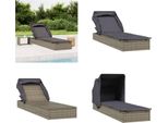 Vidaxl Lettino Prendisole Con Tetto Pieghevole Grigio 213X63X97 Cm In Poly Rattan - Lettino Prendisole - Lettino Prendisole - Lettino Da Giorno