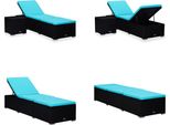 Vidaxl Lettino Prendisole Con Cuscino E Tavolino Da Tè In Rattan Blu - Lettino Prendisole - Lettini Da Giardino - Lettini Da Giardino