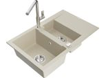 Mexen Gaspar Lavello In Granito 1,5 Vasche Con Gocciolatoio E Miscelatore Cucina Flora, Beige - 6507-69-670401-00