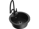 Mexen Diego Lavello In Granito A 1 Vasca Con Rubinetto Da Cucina Duo, Nero/Argento Metallizzato - 6512-73-671701-70-B