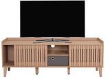 Porta Tv HWC-M48, Mobile Tv Basso, Anta Scorrevole 56X150X40Cm ~ Beige, Cassetto Grigio
