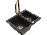 Mexen Carlos Lavello In Granito 1,5 Vasca Con Rubinetto Da Cucina Elia, Nero/Oro Metallizzato - 6518-75-670101-50