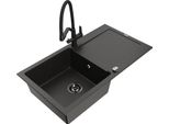 Mexen Leo Lavello Da Cucina In Granito A 1 Vasca Con Scolapiatti E Miscelatore Duo, Nero/Oro Metallico - 6501-75-671701-70-B