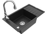 Mexen Elias Lavello In Granito A 1 Vasca Con Scolapiatti E Rubinetto Da Cucina Savita, Nero/Argento Metallizzato