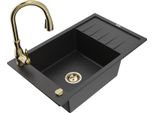 Mexen Elias Lavello In Granito A 1 Vasca Con Sgocciolatoio E Rubinetto Da Cucina Savita, Nero/Metallizzato Argento