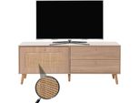 Porta Tv HWC-M38, Tavolo Tv Basso Cassettiera Per Tv, Anta A Cassetto, Legno Di Rattan Kubu 56X140X41Cm Effetto Rovere