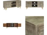 Vidaxl Mobile Tv Grigio Con Ottone 110 X 30 X 48 Cm In Legno Massello Di Mango - Mobile Tv - Mobile Tv - Porta Tv - Porta Tv