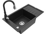 Mexen Elias Lavello In Granito A 1 Vasca Con Scolapiatti E Miscelatore Da Cucina Savita, Nero/Argento Metallizzato