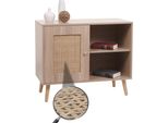 Cassettiera HWC-M39, Credenza Credenza Alta, Vano Portaoggetti, Melamina Kubu Rattan, 67X80X38Cm Effetto Rovere