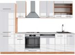 Vicco Cucina Componibile Fame-Line, 300 Cm , Pt Marmo, Bianco Lucido/Oro Power Oak