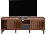 Porta Tv HWC-M48, Mobile Tv Basso, Anta Scorrevole 56X150X40Cm ~ Aspetto Noce, Cassetto Grigio Scuro