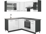 Vicco Cucina Angolare Completa Fame-Line, 160 X 190 Cm , Pt Antracite, Bianco Lucido/Antracite