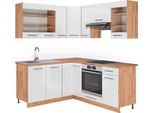 Vicco Cucina Angolare Completa Fame-Line, 160 X 190 Cm , Pt Rovere, Bianco Lucido/Oro Power Oak