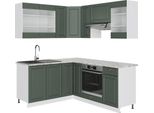 Vicco Cucina Angolare Completa Fame-Line, 160 X 190 Cm , Pt Marmo, Verde-Oro Country House/Bianco