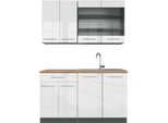 Vicco Cucina Completa Fame-Line, 140 Cm , Pt Rovere, Bianco Lucido/Antracite