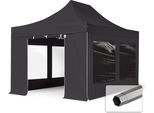 Toolport 3X4,5 M Gazebo Pieghevole Pvc Con Laterali (Finestre Panoramiche), Premium Acciaio, Nero