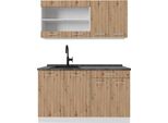 Vicco Cucina Monoblocco R-Line, 140 Cm , Pt Antracite, Rovere Artigianale/Bianco