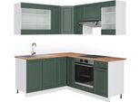 Vicco Cucina Angolare Completa Fame-Line, 160 X 190 Cm , Pt Rovere, Verde-Oro Country House/Bianco