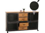 Credenza HWC-N28, Cassettiera, Rotelle 4 Cassetti, Struttura 3D Industriale Retrò In Metallo Legno 90X150X40Cm ~ Nero, Naturale