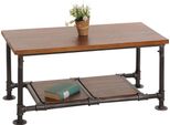 Tavolino HWC-N27, Tavolo Da Salotto Tavolo Da Divano Tavolino, Legno Massiccio Industriale Metallo 48X100X50Cm ~ Marrone