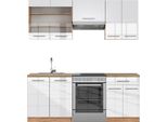 Vicco Cucina Componibile Fame-Line, 200 Cm , Pt Rovere, Bianco Lucido/Oro Power Oak