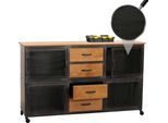 Carrello Da Officina HWC-N28, Carrello, Rotelle 4 Cassetti, Struttura 3D Metallo Legno 90X150X40Cm ~ Nero, Naturale