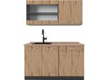 Vicco Cucina Monoblocco R-Line, 140 Cm , Pt Rovere, Rovere Artigianale/Antracite