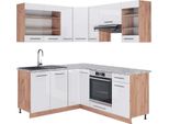 Vicco Cucina Angolare Completa Fame-Line, 160 X 190 Cm , Pt Marmo, Bianco Lucido/Oro Power Oak