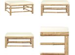 Vidaxl Sgabello Da Giardino Con Cuscino Crema Bianco Bambù - Sgabello - Poggiapiedi - Panca Per Piedi - Poggiapiedi