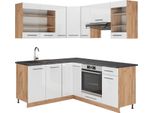 Vicco Cucina Angolare Completa Fame-Line, 160 X 190 Cm , Pt Antracite, Bianco Lucido/Oro Power Oak