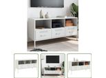 The Living Store Mobile Tv Bianco 100,5X39X50,5 Cm Acciaio Laminato A Freddo