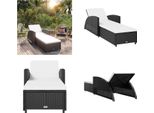 Vidaxl Lettino Prendisole Con Cuscino Bianco Crema In Poly Rattan Nero - Lettino Prendisole - Lettini Da Giardino - Lettini Da Giardino