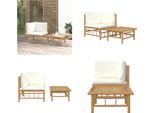 Vidaxl Set Salotto Da Giardino 2 Pezzi Con Cuscini Bianchi Crema Bambù - Set Salotto Da Giardino - Set Salotto Da Giardino - Set Salotto - Set Mobili Da Giardino