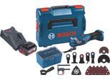 Bosch Gop 18V-34 Multi Cutter Professionale A Batteria 18 V Starlock Plus + 1X Batteria Ricaricabile 4,0 Ah + Caricatore + 17 Accessori + L-Boxx