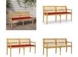 Vidaxl Panca Batavia Con Cuscino Rosso 150 Cm In Teak Massiccio - Panca - Panche - Panca Da Giardino - Panca Da Salotto