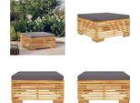 Vidaxl Sgabello Da Giardino Con Cuscini Grigio Scuro In Teak Massiccio - Sgabello Da Giardino - Poggiapiedi - Poggiapiedi Da Giardino - Pouf Da Giardino