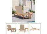 The Living Store Lettino Con Tavolino Taupe In Legno Massiccio Di Acacia E Textilene