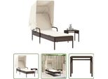 The Living Store Lettino Con Tetto E Tavolino In Poly Rattan Marrone