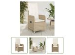 The Living Store Poltrona Da Giardino Con Cuscino Regolabile Beige Poly Rattan