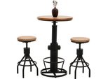 Set Tavolo Bar + 2X Sgabello Bar HWC-N17, Sgabello Bar Tavolo Alto Altezza Regolabile Poggiapiedi Girevole Legno Industriale ~ Natura