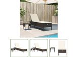 The Living Store Lettino Con Tavolo E Cuscino In Poly Rattan Marrone