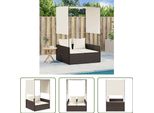 The Living Store Lettino Doppio Con Tetto E Tende In Poly Rattan Marrone