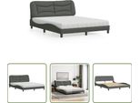 The Living Store Letto Con Materasso In Tessuto Grigio Scuro 160X200 Cm