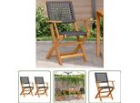 The Living Store Sedie Da Giardino 2 Pz. Nere In Legno Massiccio Di Acacia E Poly Rattan