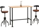 Set Tavolo Da Bar + 2X Sgabello Da Bar HWC-N21, Poggiapiedi Girevole Regolabile In Altezza, Pelle Finta Industriale In Metallo ~ Naturale, Marrone