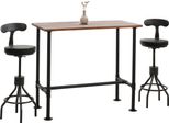 Set Tavolo Da Bar + 2X Sgabello Da Bar HWC-N21, Poggiapiedi Girevole Regolabile In Altezza, Pelle Finta Industriale In Metallo ~ Marrone, Nero