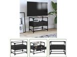 The Living Store Mobile Tv Con Piano In Vetro Nero 60X35X51 Cm Materiale In Legno