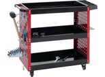 Carrello Portautensili HWC-M26, Carrello Per Officina, Maniglia Con Rotelle 3 Ripiani Griglia Forata, Acciaio 73X90X35Cm Rosso
