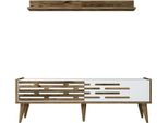 Dmora Mobile Porta Tv Arsiero 45X140X35H Cm Bianco, Apertura A Ribalta 2 Vani